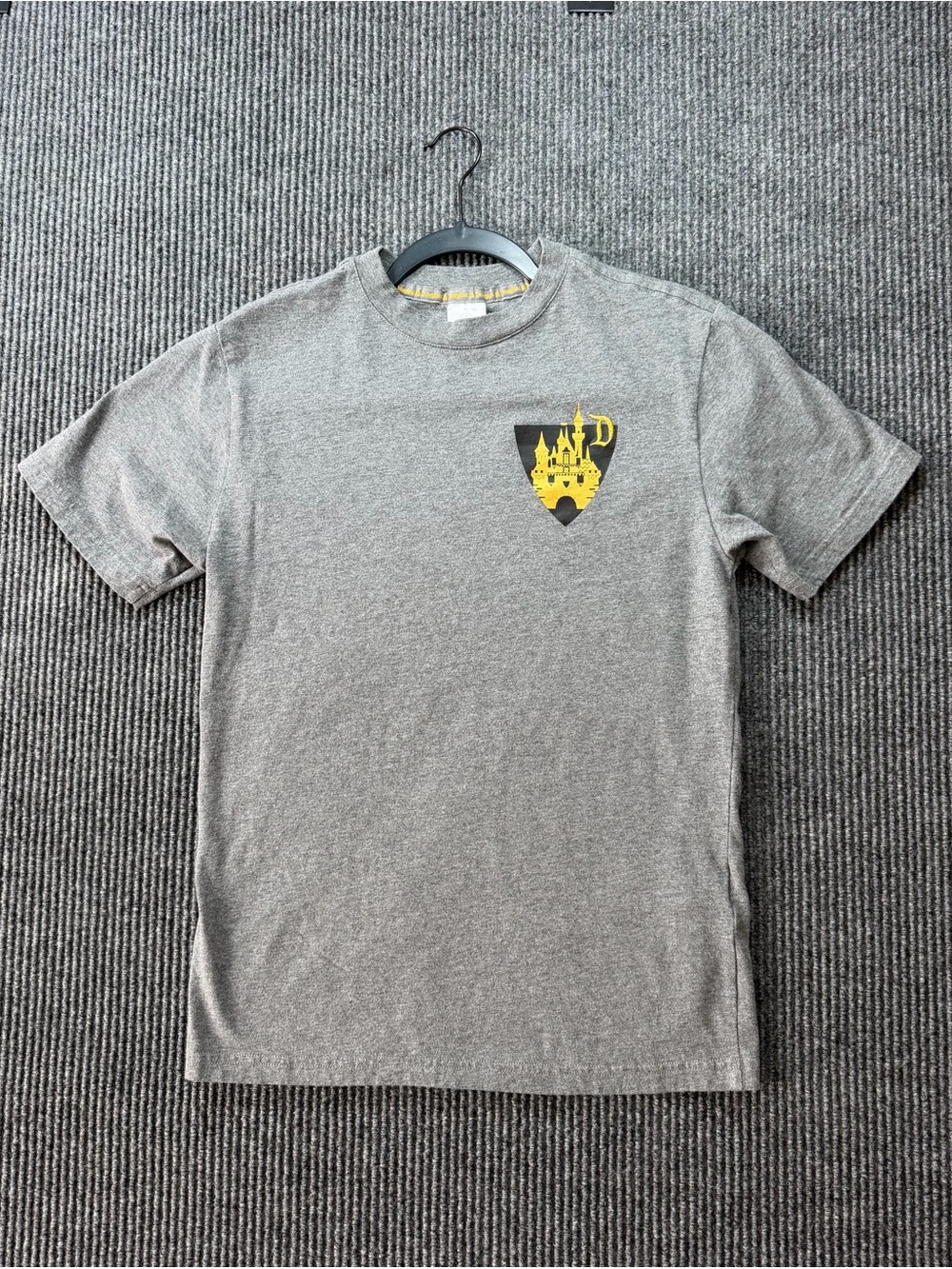 Disney Gray Short-Sleeve Crewneck T-Shirt with Yellow Castle Shield